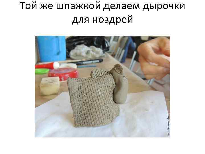 Той же шпажкой делаем дырочки для ноздрей 