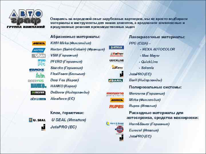 Опираясь на передовой опыт зарубежных партнеров, мы не просто подбираем материалы и инструменты для