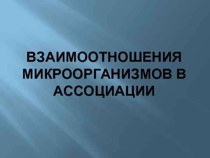 ВЗАИМООТНОШЕНИЯ МИКРООРГАНИЗМОВ В АССОЦИАЦИИ 