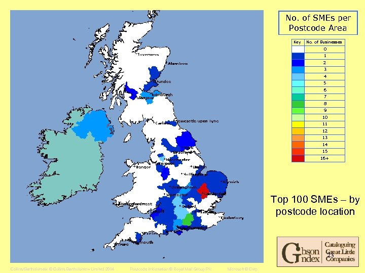 No. of SMEs per Postcode Area Key No. of Businesses 0 1 2 3