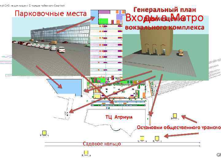 Генеральный план размещения вокзального комплекса Парковочные места Входы в Метро ТЦ Атриум Остановки общественного