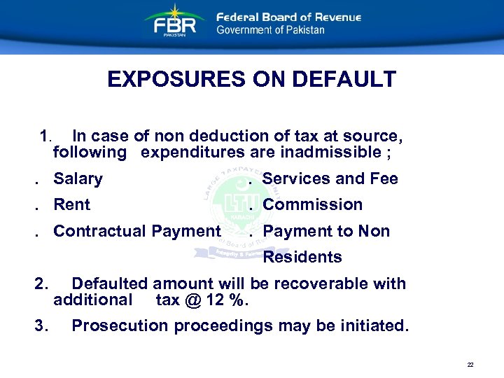 EXPOSURES ON DEFAULT 1. In case of non deduction of tax at source, following