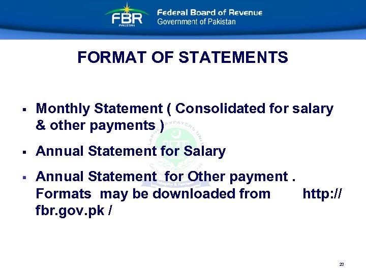 FORMAT OF STATEMENTS § Monthly Statement ( Consolidated for salary & other payments )