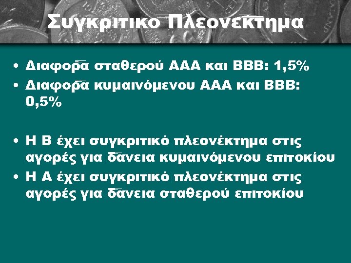 Συγκριτικό Πλεονέκτημα • Διαφορά σταθερού ΑΑΑ και ΒΒΒ: 1, 5% • Διαφορά κυμαινόμενου ΑΑΑ