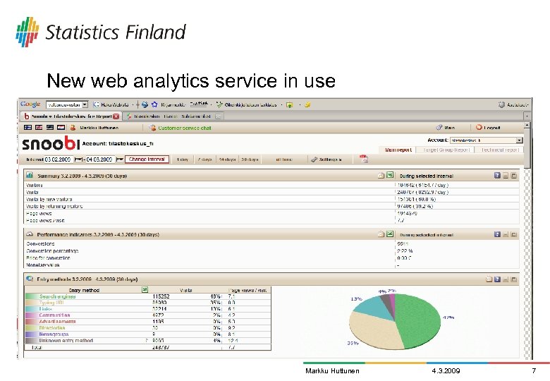 New web analytics service in use Markku Huttunen 4. 3. 2009 7 