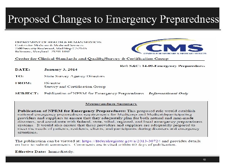 Proposed Changes to Emergency Preparedness 10 