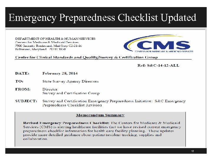 Emergency Preparedness Checklist Updated 12 