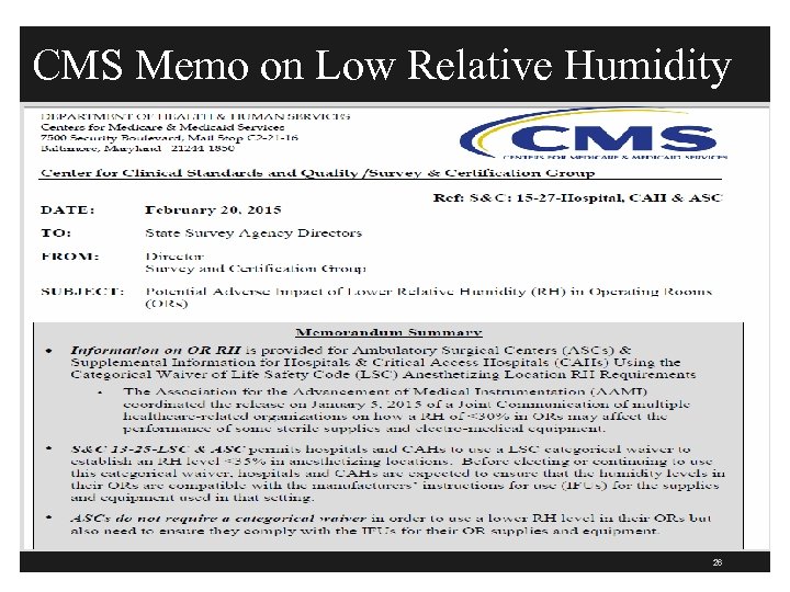CMS Memo on Low Relative Humidity 26 