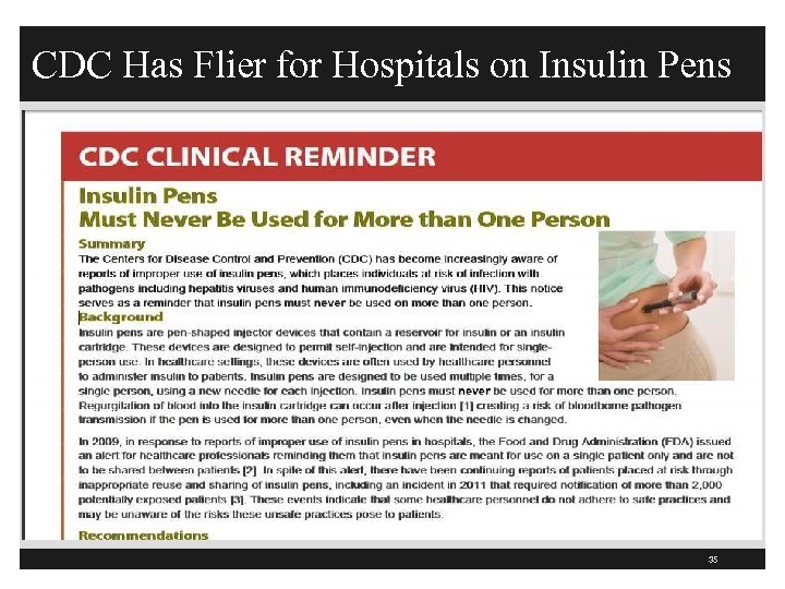 CDC Has Flier for Hospitals on Insulin Pens 35 