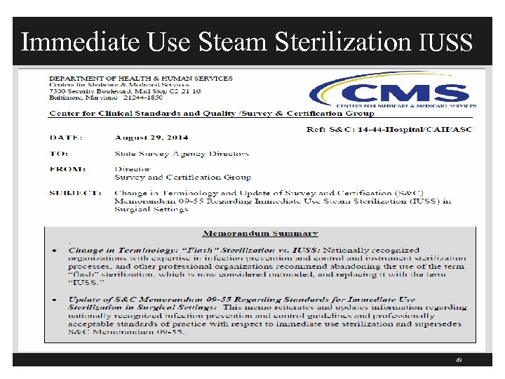 Immediate Use Steam Sterilization IUSS 49 