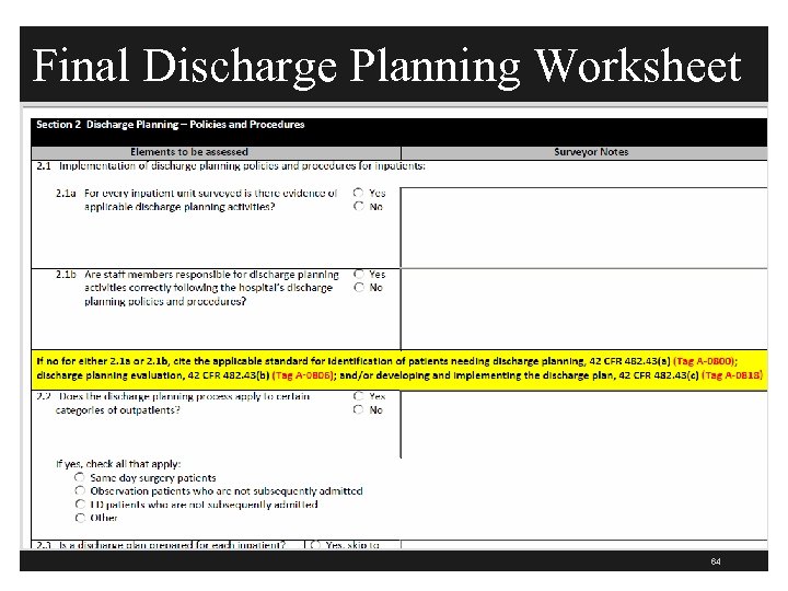Final Discharge Planning Worksheet 64 