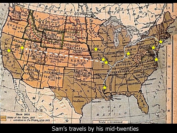 Sam’s travels by his mid-twenties 