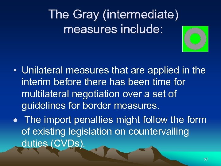 The Gray (intermediate) measures include: • Unilateral measures that are applied in the interim