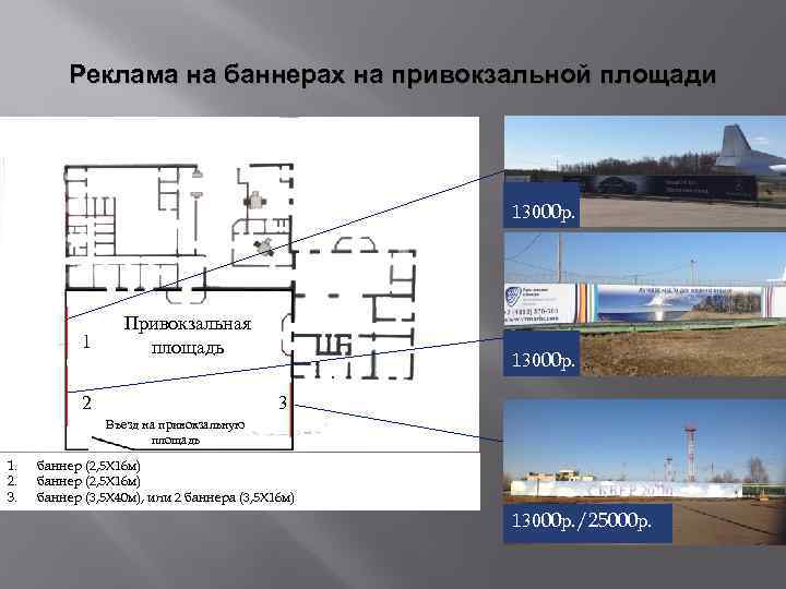 Реклама на баннерах на привокзальной площади 13000 р. 1 Привокзальная площадь 2 13000 р.