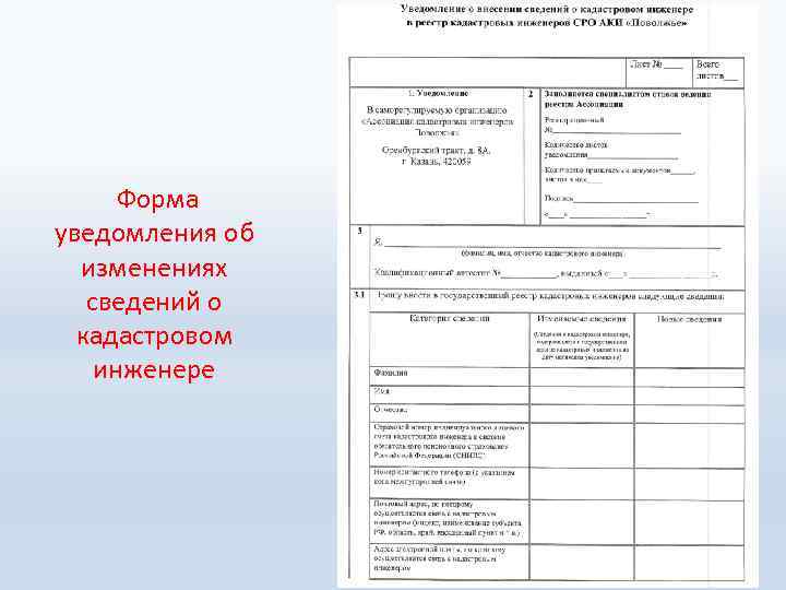  Форма уведомления об изменениях сведений о кадастровом инженере 