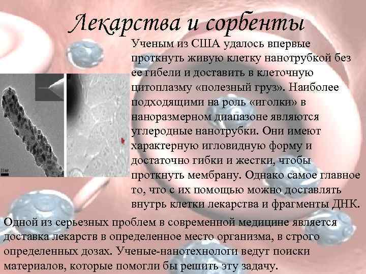 Лекарства и сорбенты Ученым из США удалось впервые проткнуть живую клетку нанотрубкой без ее