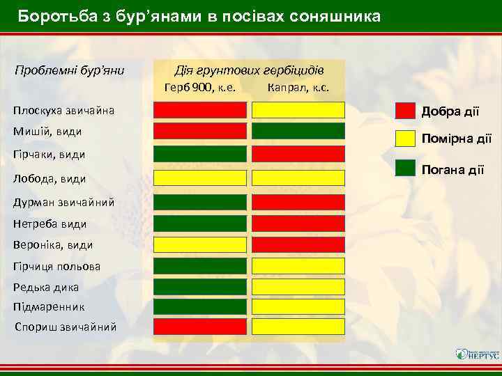 Боротьба з бур’янами в посівах соняшника Проблемні бур’яни Плоскуха звичайна Мишій, види Дія грунтових