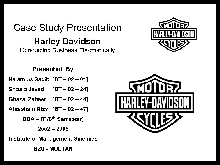 Case Study Presentation Harley Davidson Conducting Business Electronically Presented By Najam us Saqib [BT