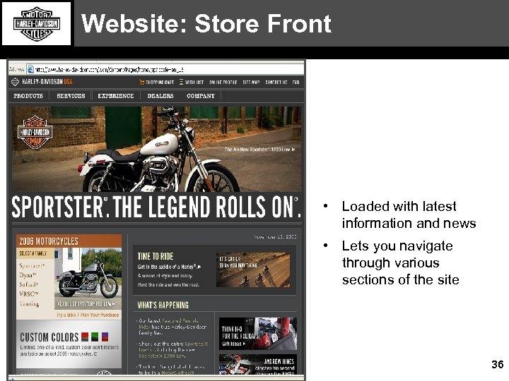 Website: Store Front • Loaded with latest information and news • Lets you navigate