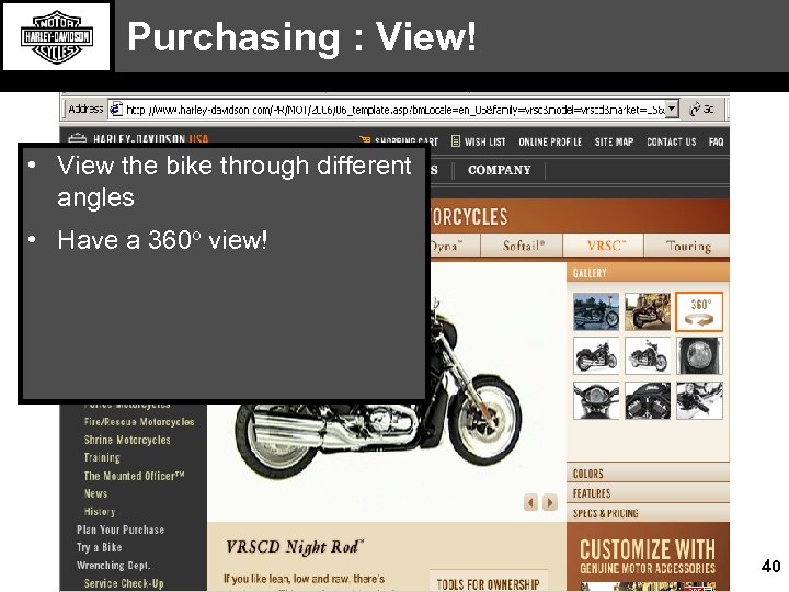 Purchasing : View! • View the bike through different angles • Have a 360