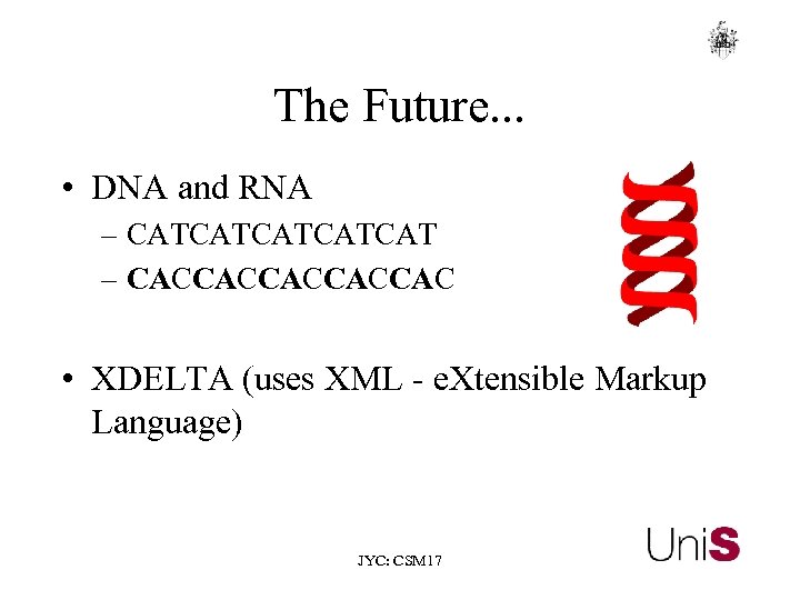 The Future. . . • DNA and RNA – CATCATCAT – CACCACCAC • XDELTA