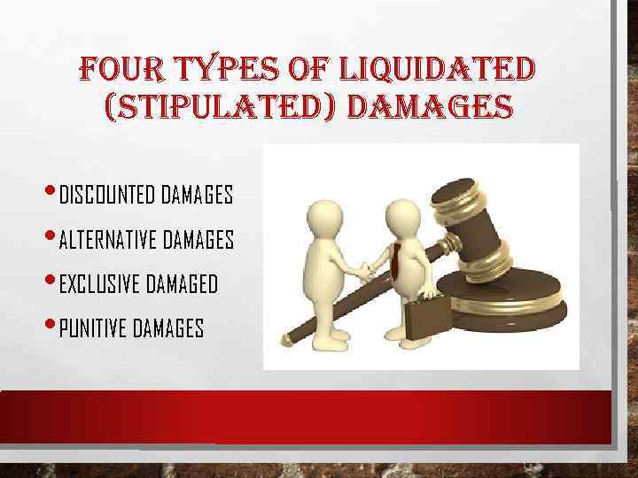 FOUR TYPES OF LIQUIDATED (STIPULATED) DAMAGES • DISCOUNTED DAMAGES • ALTERNATIVE DAMAGES • EXCLUSIVE