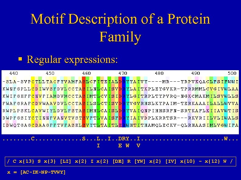 Motif Description of a Protein Family § Regular expressions: . . . . C.