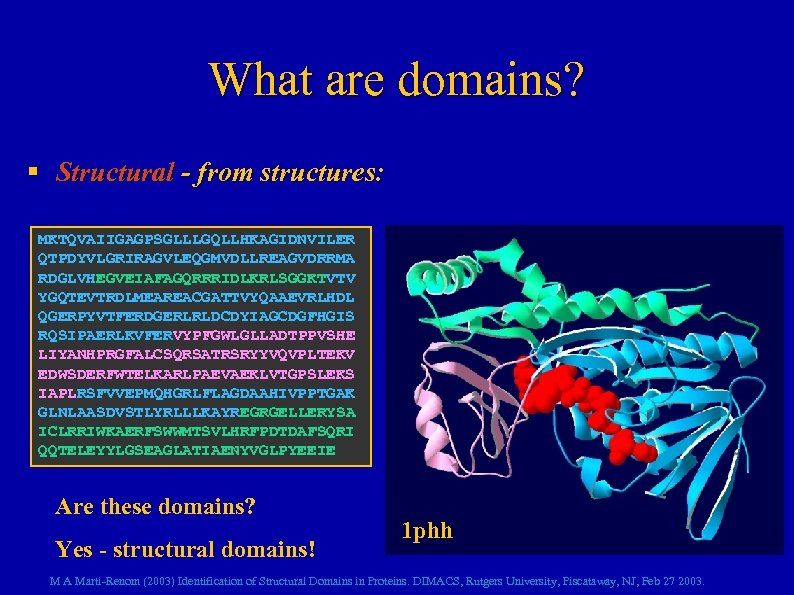 What are domains? § Structural - from structures: MKTQVAIIGAGPSGLLLGQLLHKAGIDNVILER QTPDYVLGRIRAGVLEQGMVDLLREAGVDRRMA RDGLVHEGVEIAFAGQRRRIDLKRLSGGKTVTV YGQTEVTRDLMEAREACGATTVYQAAEVRLHDL QGERPYVTFERDGERLRLDCDYIAGCDGFHGIS RQSIPAERLKVFERVYPFGWLGLLADTPPVSHE