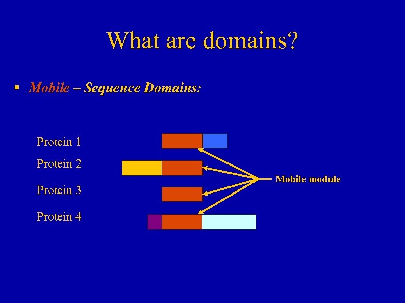 What are domains? § Mobile – Sequence Domains: Protein 1 Protein 2 Protein 3