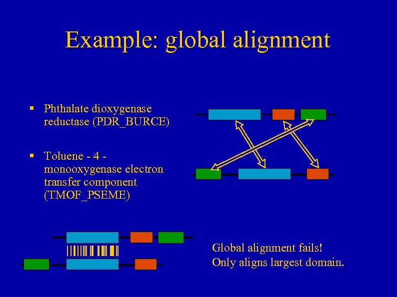 Example: global alignment § Phthalate dioxygenase reductase (PDR_BURCE) § Toluene - 4 monooxygenase electron