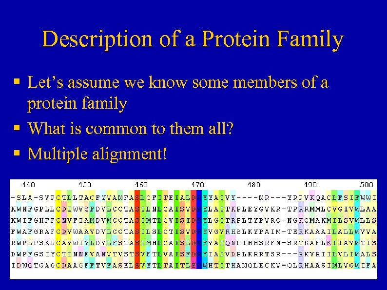 Description of a Protein Family § Let’s assume we know some members of a