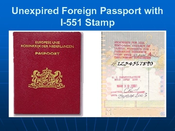 Unexpired Foreign Passport with I-551 Stamp 