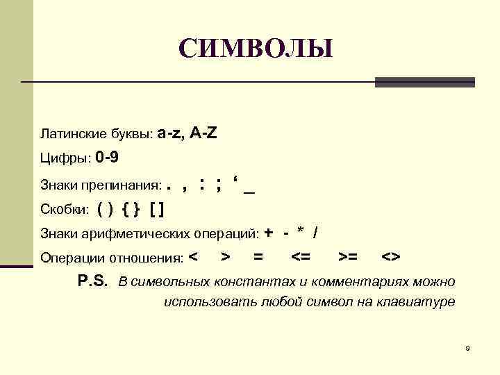 Символы латинского алфавита для пароля