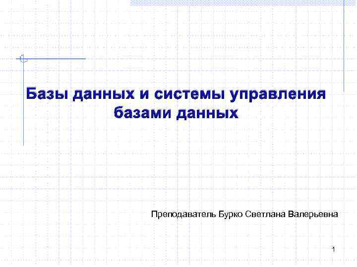 Базы данных и системы управления базами данных Преподаватель Бурко Светлана Валерьевна 1 