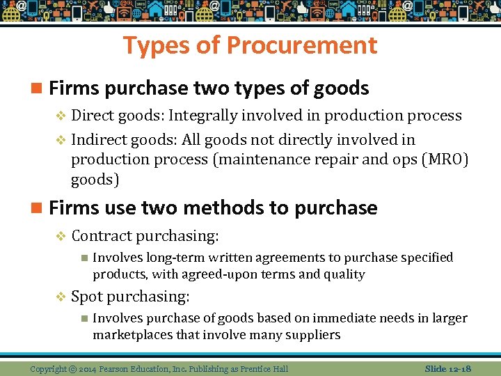 Types of Procurement n Firms purchase two types of goods v Direct goods: Integrally