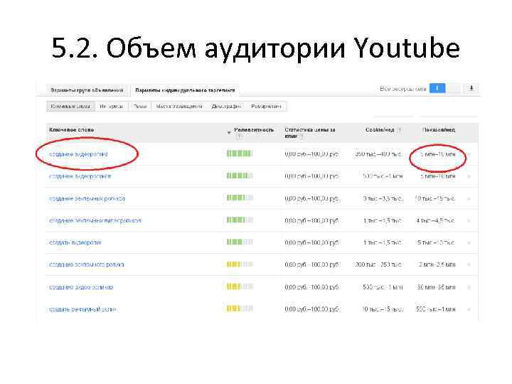 5. 2. Объем аудитории Youtube 