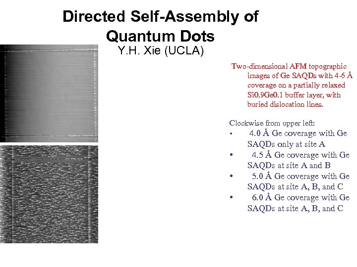 Directed Self-Assembly of Quantum Dots Y. H. Xie (UCLA) Two-dimensional AFM topographic images of