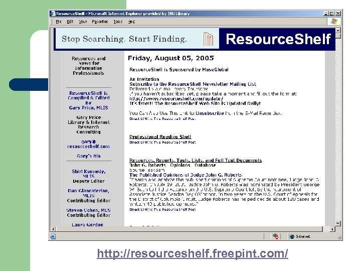 http: //resourceshelf. freepint. com/ 