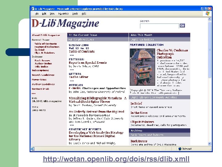 http: //wotan. openlib. org/dois/rss/dlib. xmll 