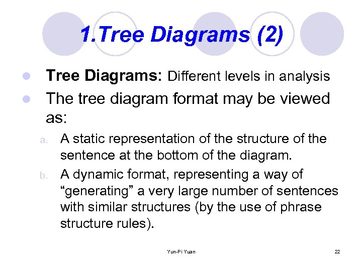 1. Tree Diagrams (2) Tree Diagrams: Different levels in analysis l The tree diagram