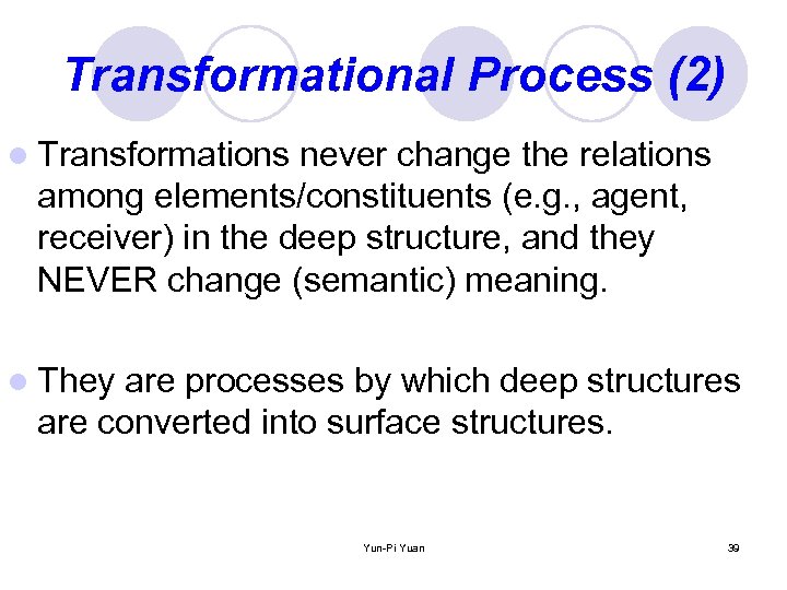 Transformational Process (2) l Transformations never change the relations among elements/constituents (e. g. ,