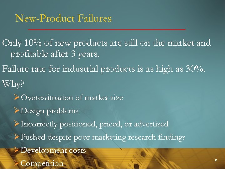 New-Product Failures Only 10% of new products are still on the market and profitable