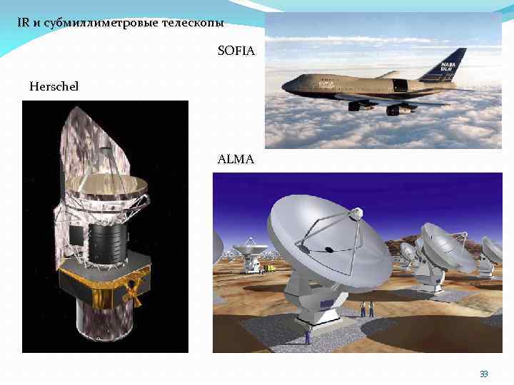 IR и субмиллиметровые телескопы SOFIA Herschel ALMA 33 