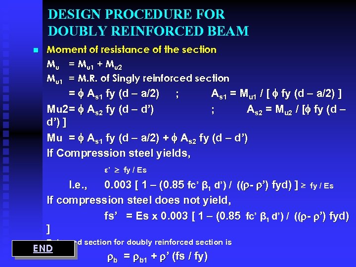 DESIGN PROCEDURE FOR DOUBLY REINFORCED BEAM n Moment of resistance of the section Mu