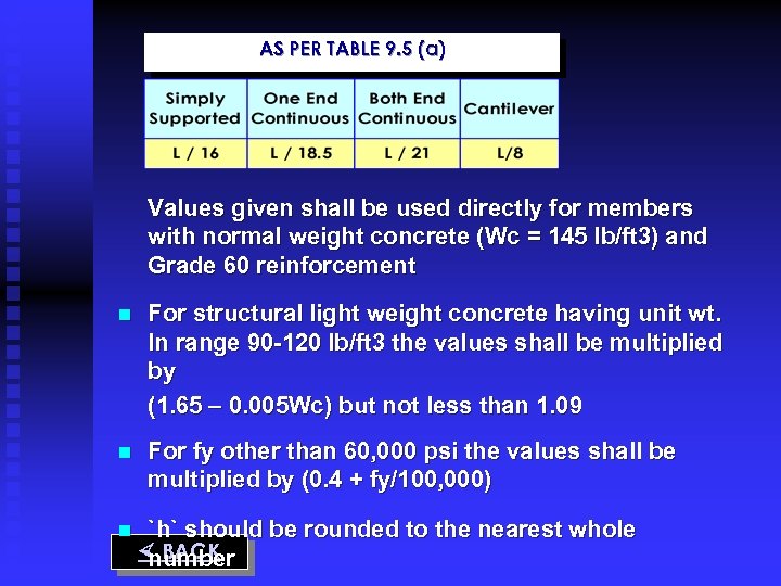 AS PER TABLE 9. 5 (a) Values given shall be used directly for members