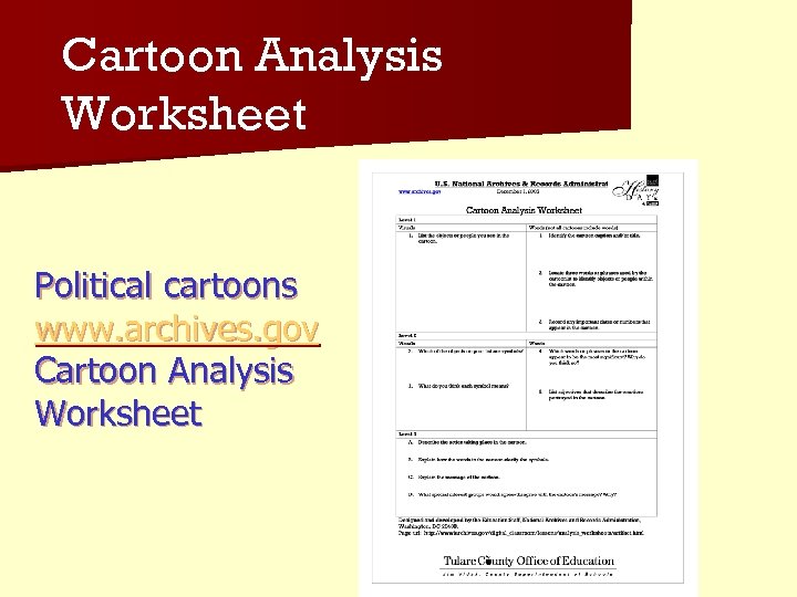 Cartoon Analysis Worksheet Political cartoons www. archives. gov Cartoon Analysis Worksheet 