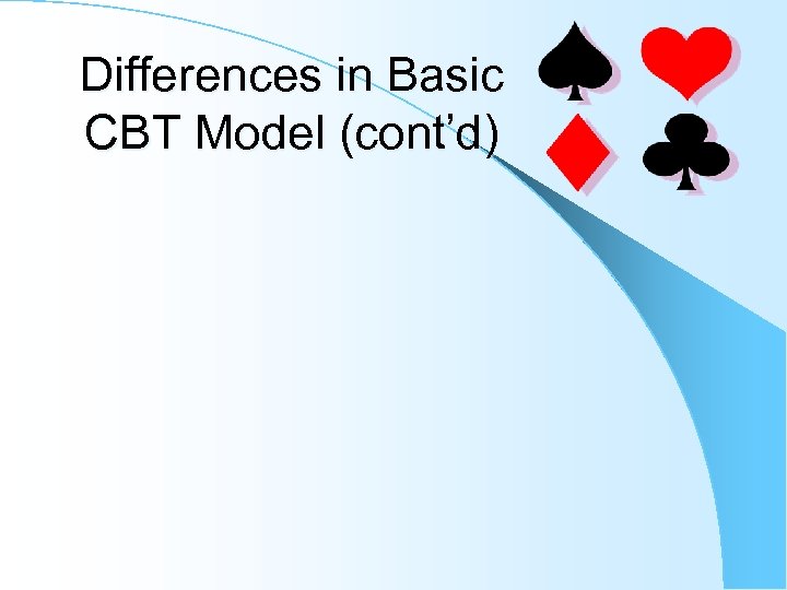 Differences in Basic CBT Model (cont’d) 