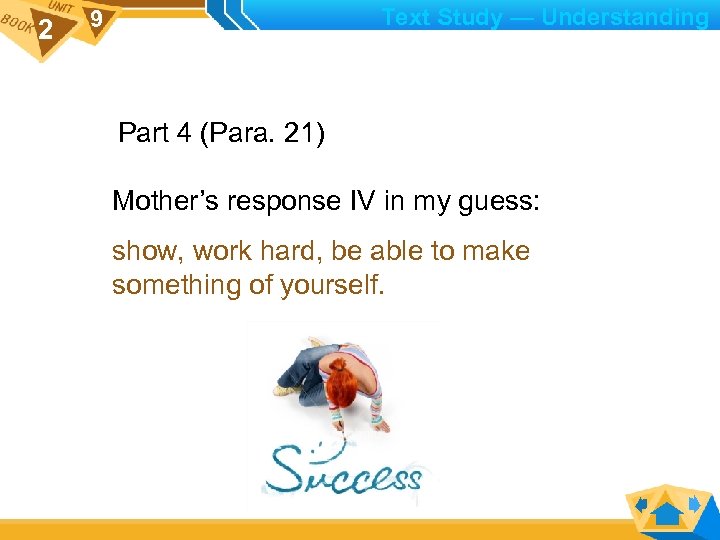 2 Text Study — Understanding 9 Part 4 (Para. 21) Mother’s response IV in