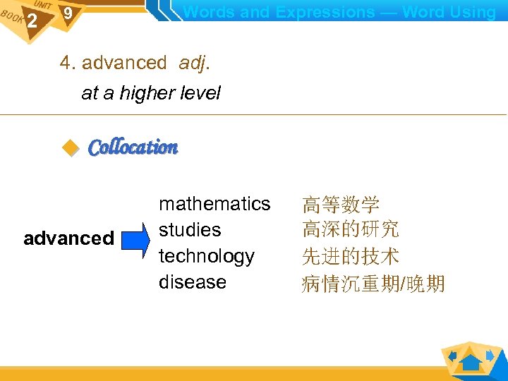 2 Words and Expressions — Word Using 9 4. advanced adj. at a higher