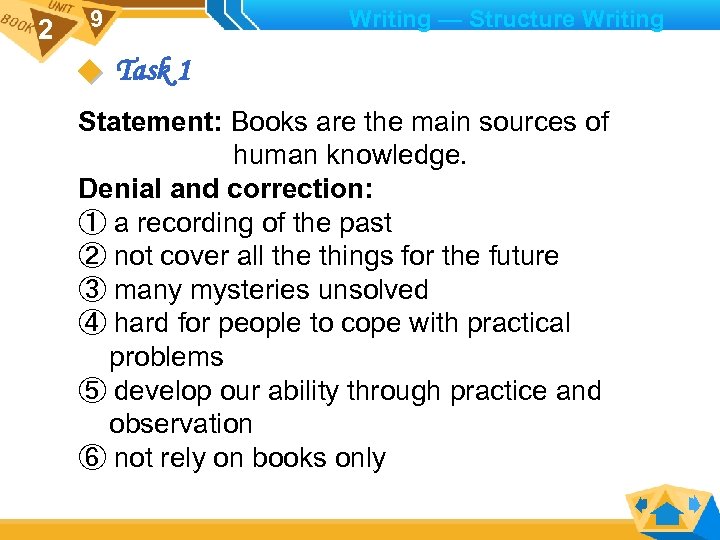 2 Writing — Structure Writing 9 Task 1 Statement: Books are the main sources